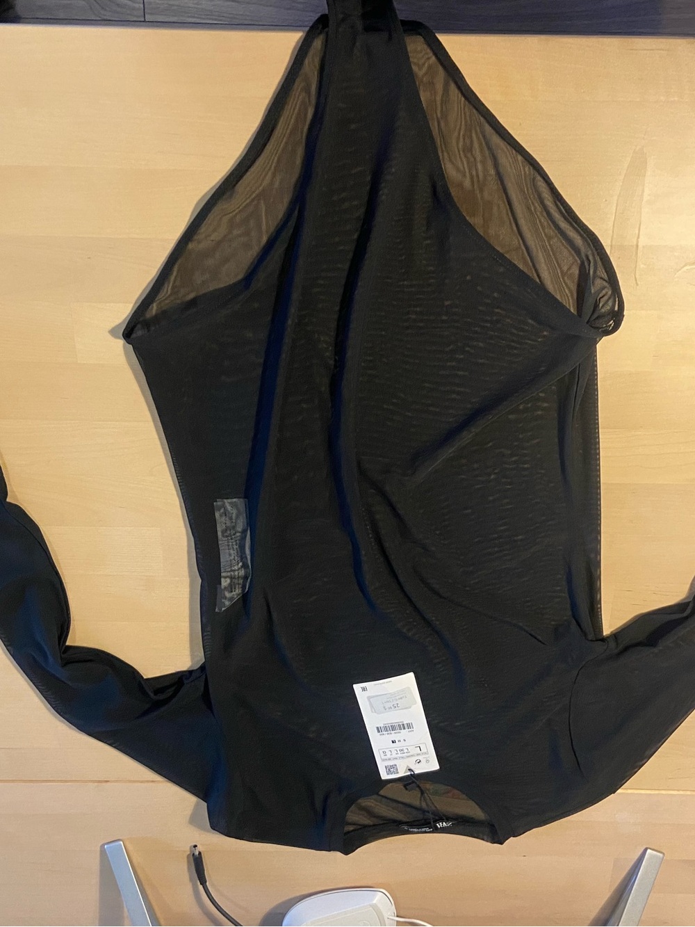 Zara Black Sheer Long Sleeve High-Neck Top
